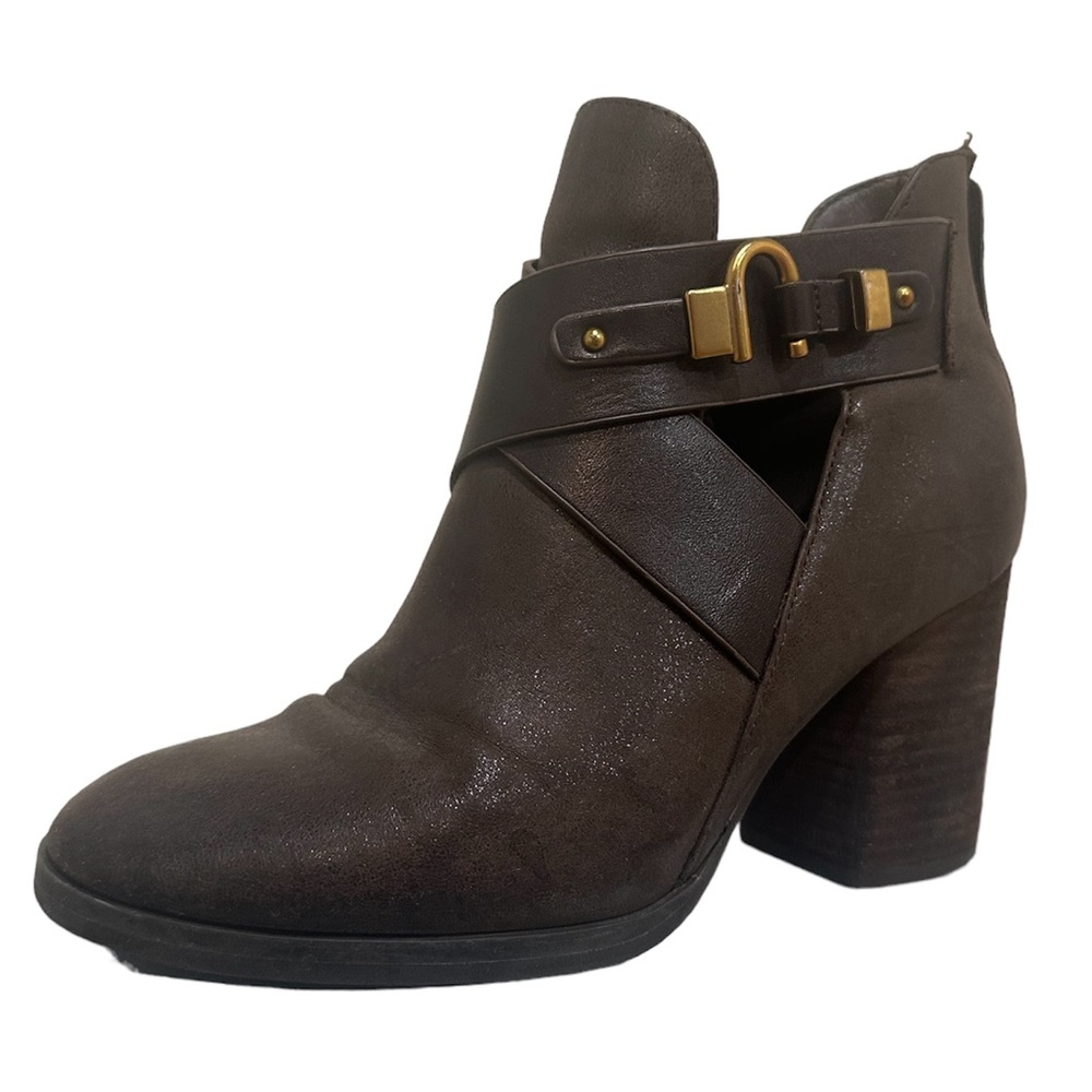ISOLA Nordstrom 100% Leather Real Booties Ladora Larkin Brown Block Wood Heel 8